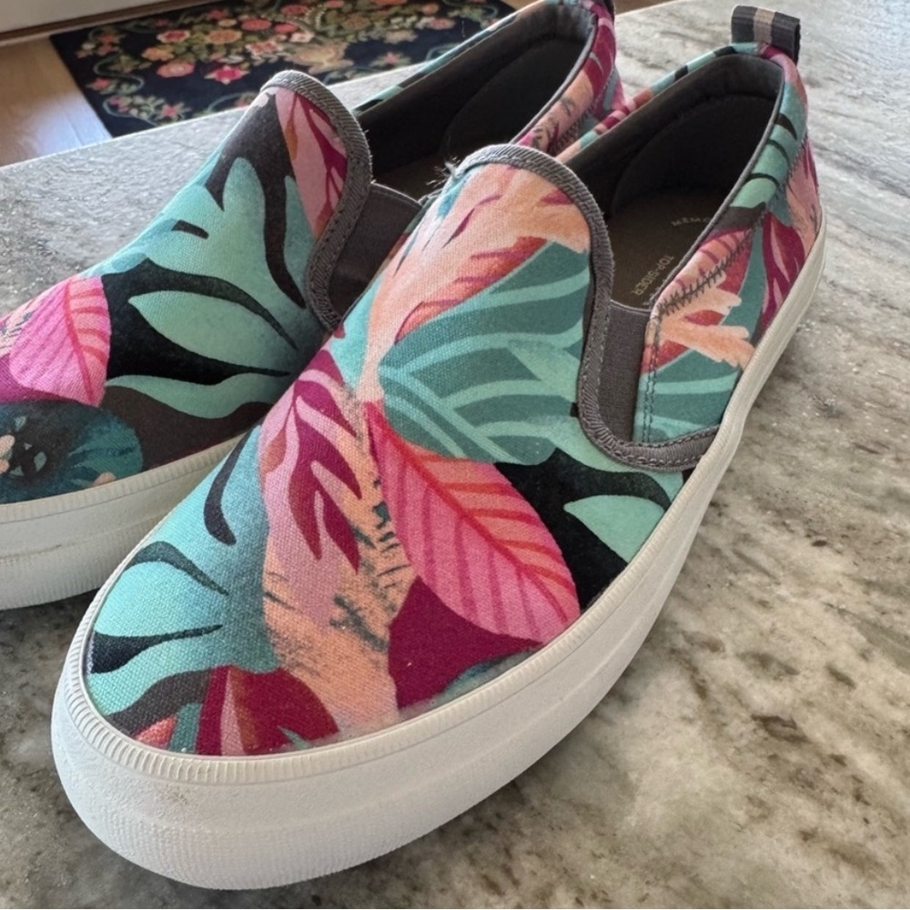 Sperry Pink and Green Tropical Print Sneakers